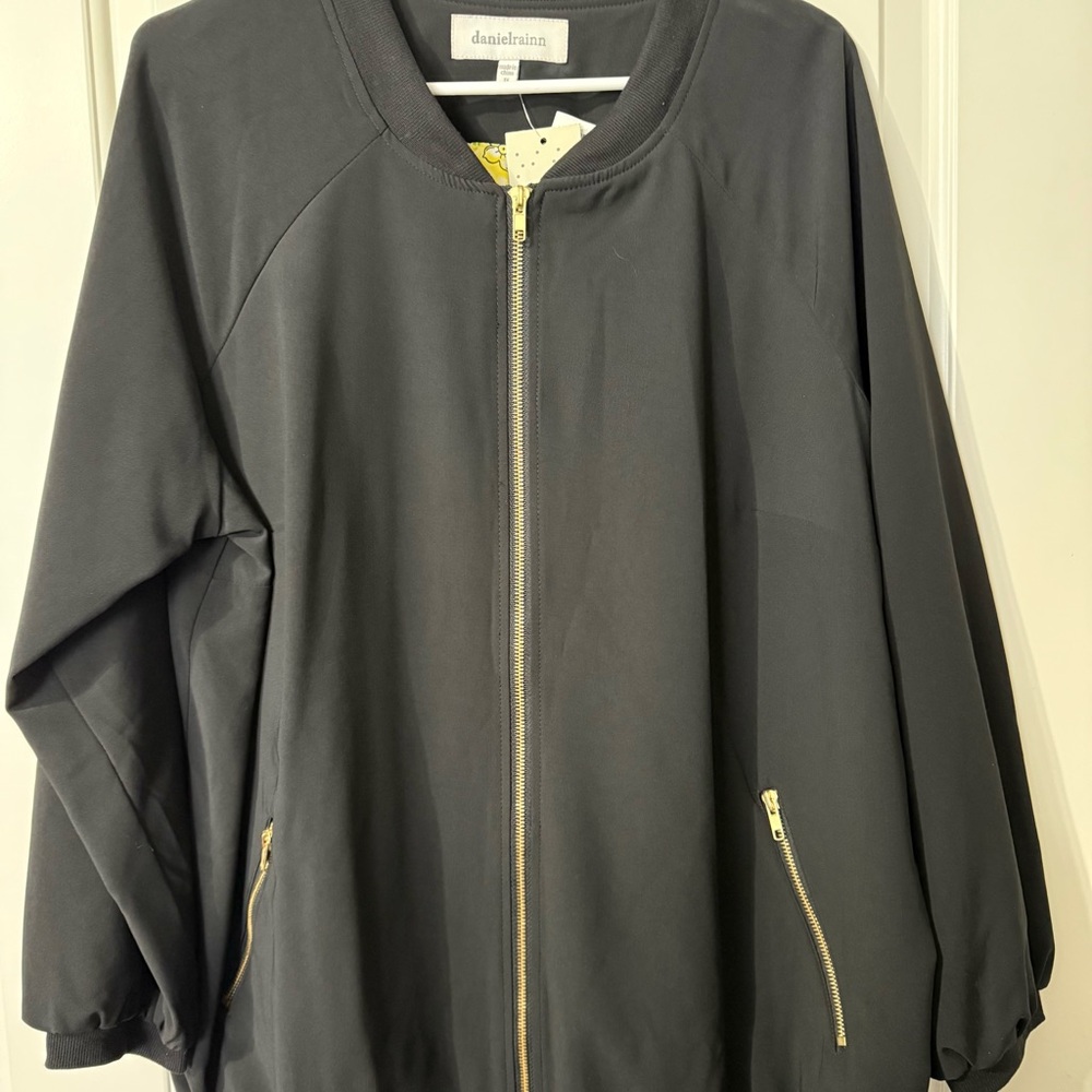 Daniel Rainn Black Bomber Jacket with Gold Zipper Accents
